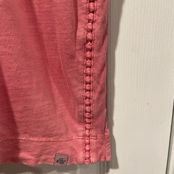 Eddie Bauer Cap Sleeve Embroidered Seam V Neck Pink Burnout Tee Size S - Picture 6 of 10